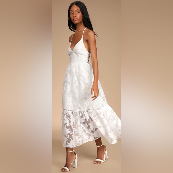 Wavlynn White Lace-Up Cotton Midi Dress Women Adjustable main image 1